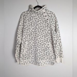 L GreenTea Animal Print Cream Pullover Fleece Jacket